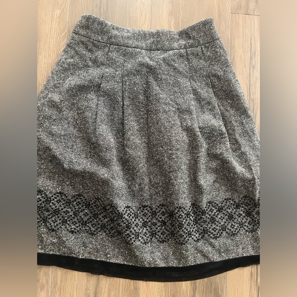 Ann Taylor Loft Skirt 0 Gray Herringbone Pattern Tweed Lace Sequin Wool Blend